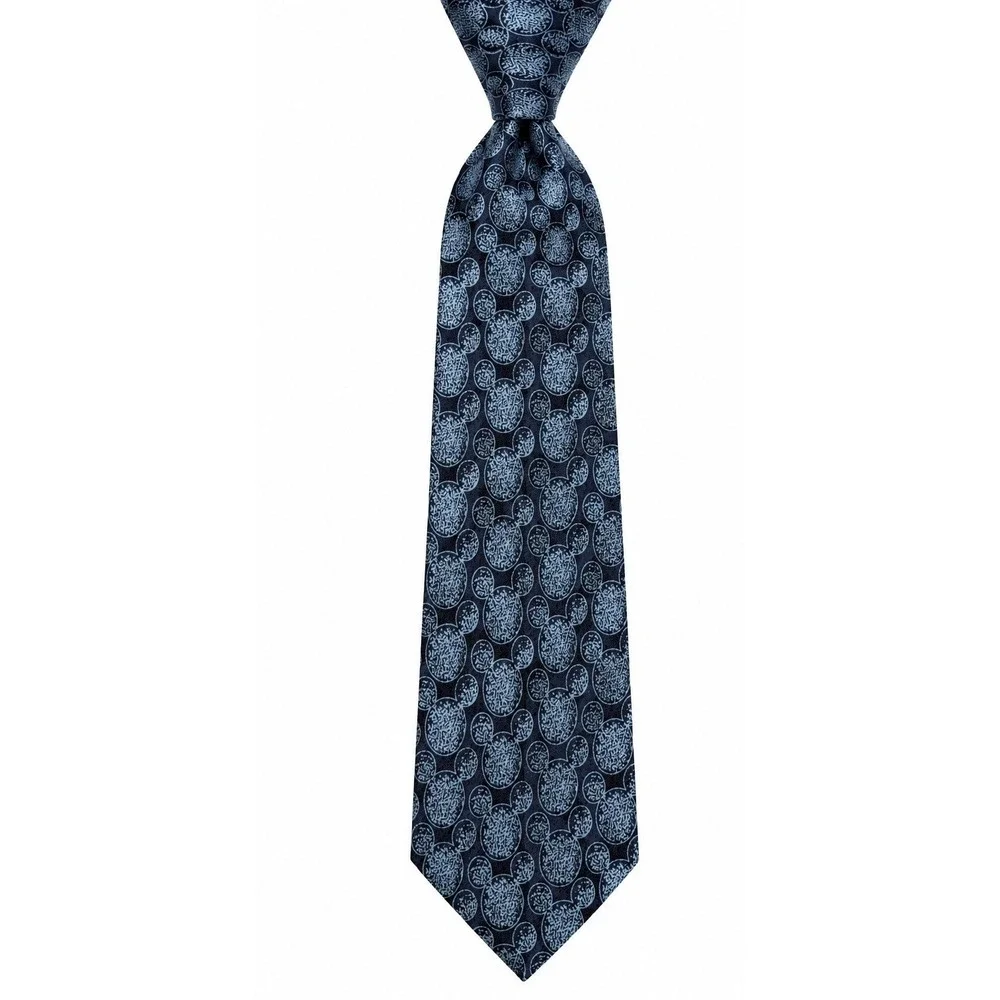 Vtg Mickey & Co Disney 100% Silk Neck Tie Blue‎ Black All Over Ear Print Korea